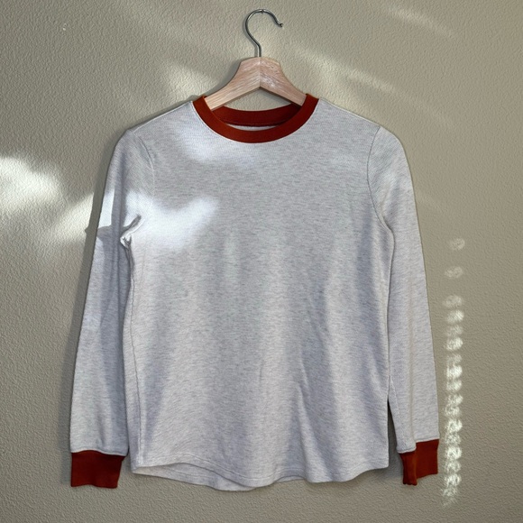 Treasure & Bond womens XXS long sleeve cotton blend thermal white & brown - Picture 1 of 8